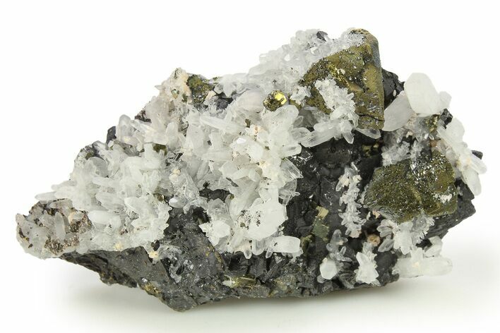 Quartz Crystals and Chalcopyrite on Lustrous Sphalerite - Peru #276055